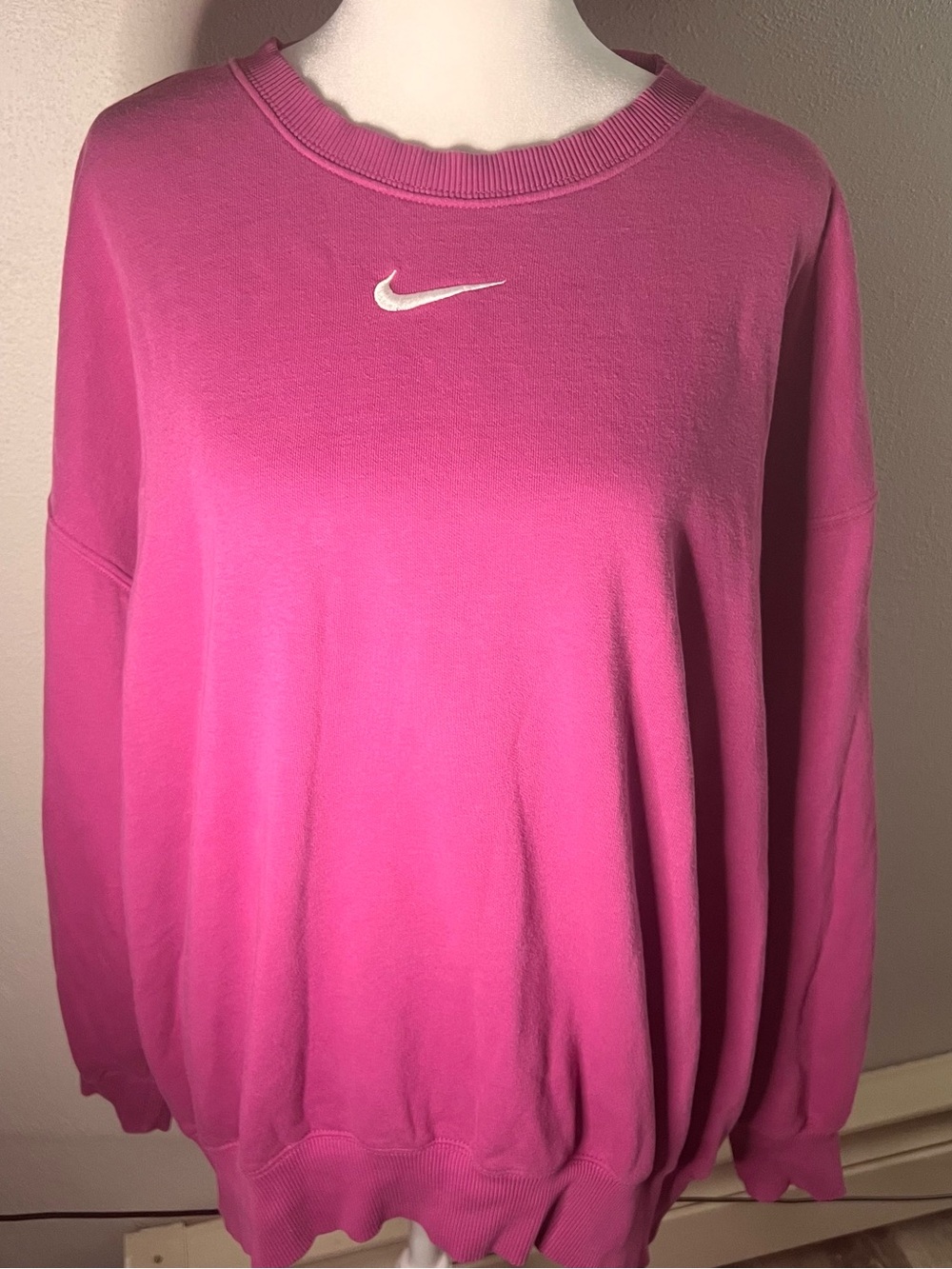 Nike Phoenix Fleece Oversized Crewneck Sweatshirt Pink Center Swoosh Size L